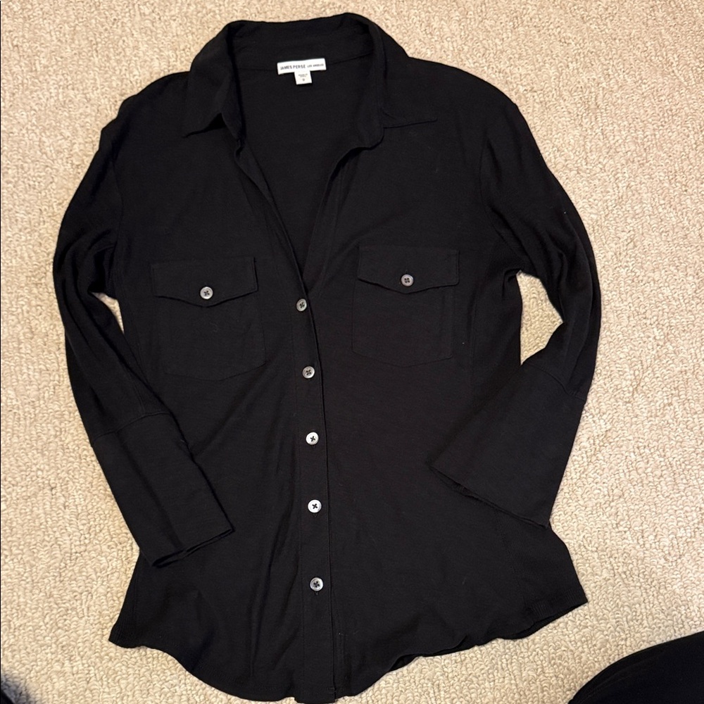 James Perse Black Button-Up Blouse